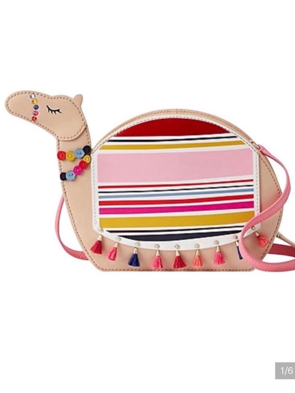 kate spade Pink Camel-Shaped Crossbody with Multicolor Stripes and Tassels